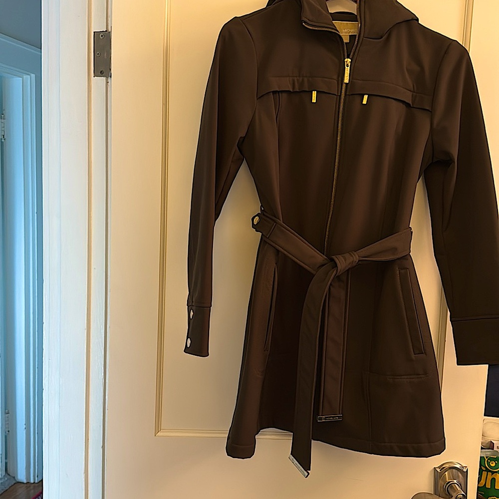 Michael Kors lined hooded rain resistent coat